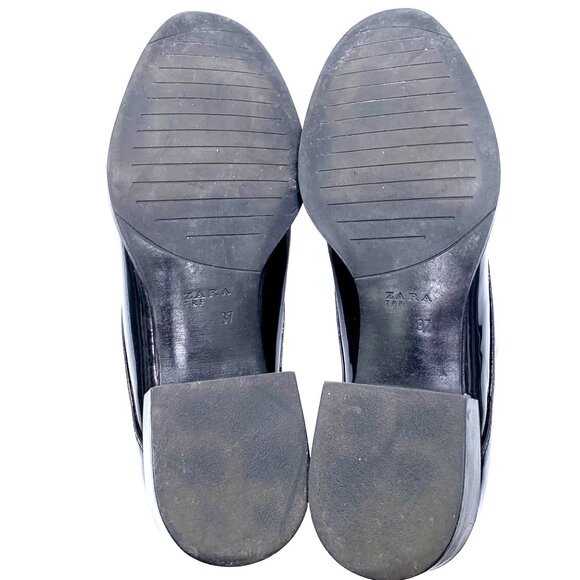 Zara TRF Women's Blucher Black Patent Leather Zip Oxford US 6.5 E 37 Minimalist - Picture 8 of 10